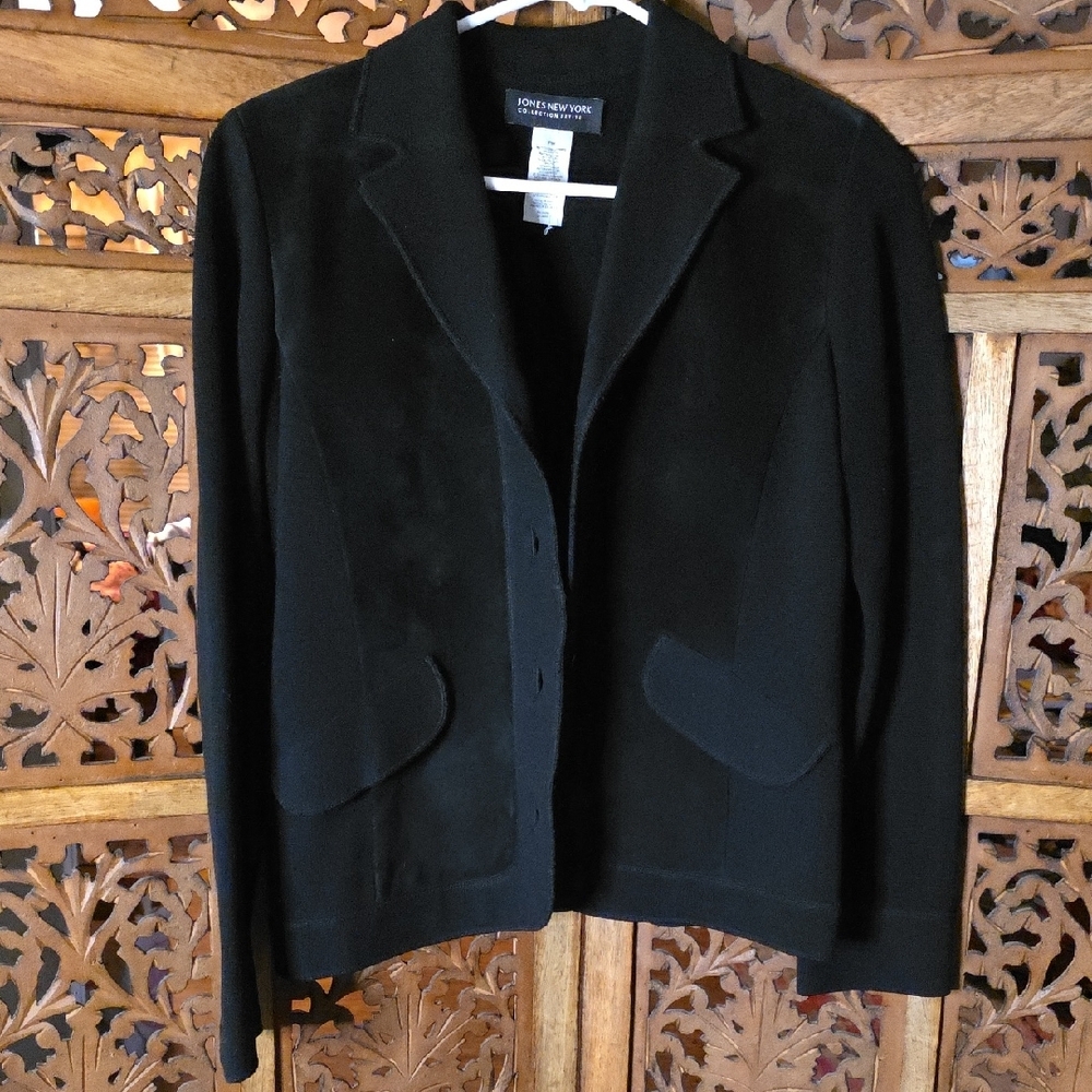 🌟 Jones New York Black Suede And Knit Women's Blazer Size MP
